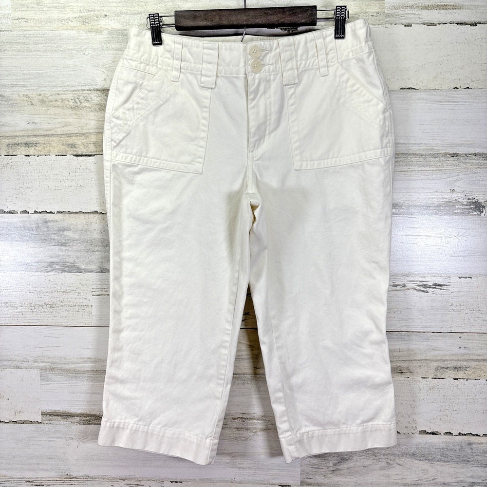 Christopher & Banks Womens‎ White 100% Cotton Utility Straight Leg Crop Pants 8